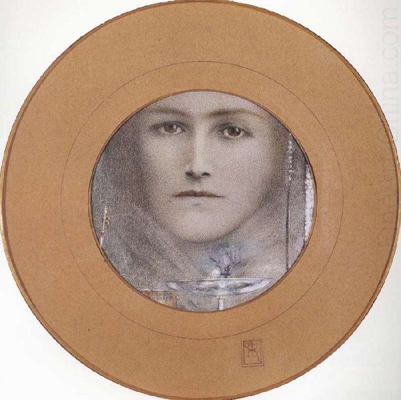 Fernand Khnopff Brown eyes and a Blue Flower oil painting picture
